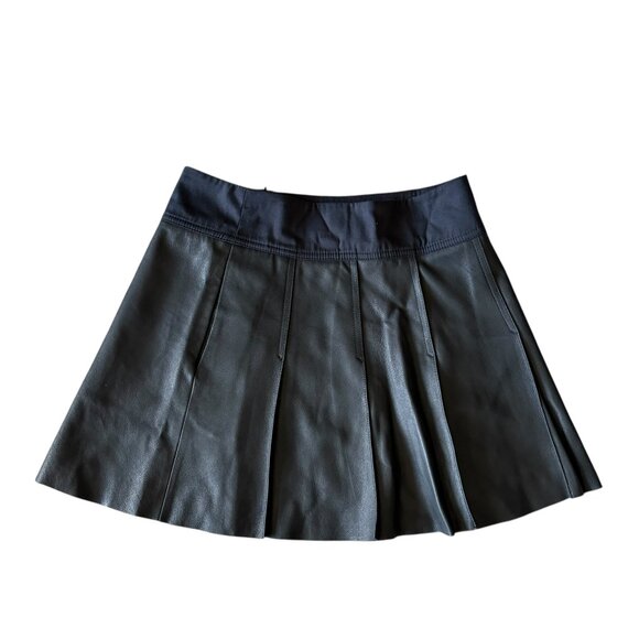 Vince Goat Leather Skirt Black Pleated Womens Designer Size 4 - Picture 1 of 4